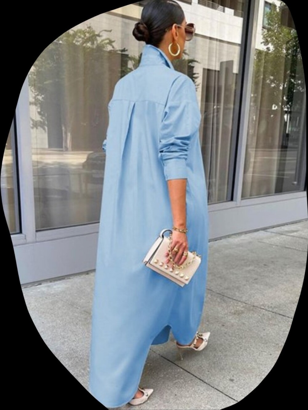 Light Blue Pinstripe Button-Front Shirt Dress - Picture 6 of 7